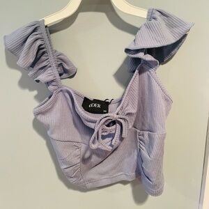 Solid Ruffle Knotted Rib Crop Tank Top